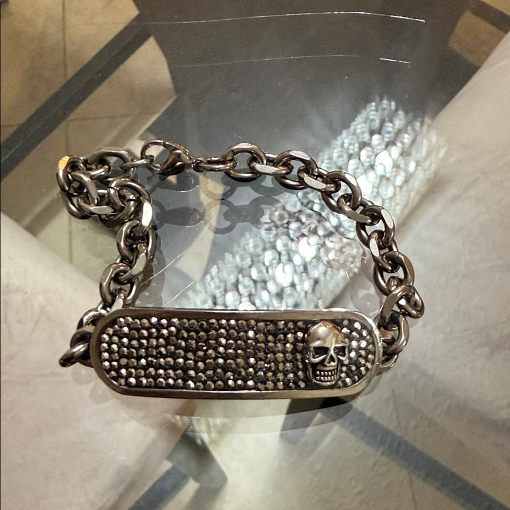 Silvertone Skull Chain bracelet mens - Thumbnail 3