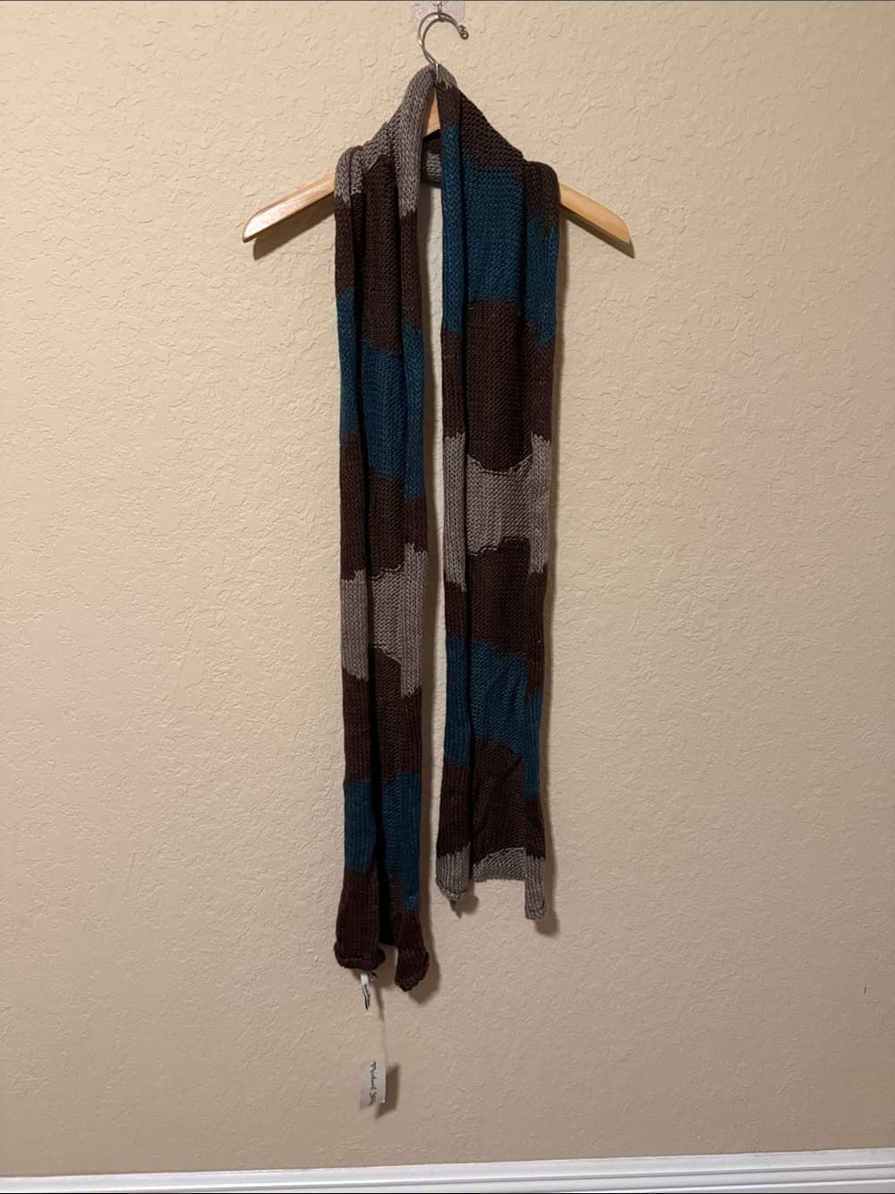 Michael Stars Desert Plateau Teal, Brown & Gray Striped Knit Scarf - Thumbnail 3