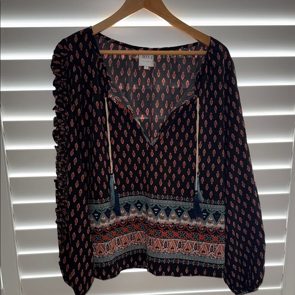 Misa Los Angeles Black and Pink Bohemian Blouse size large - Thumbnail 5