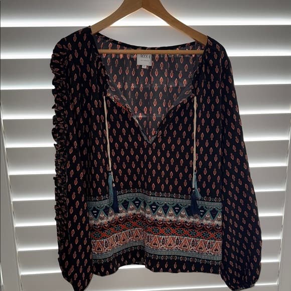 Misa Los Angeles Black and Pink Bohemian Blouse size large - Thumbnail 6