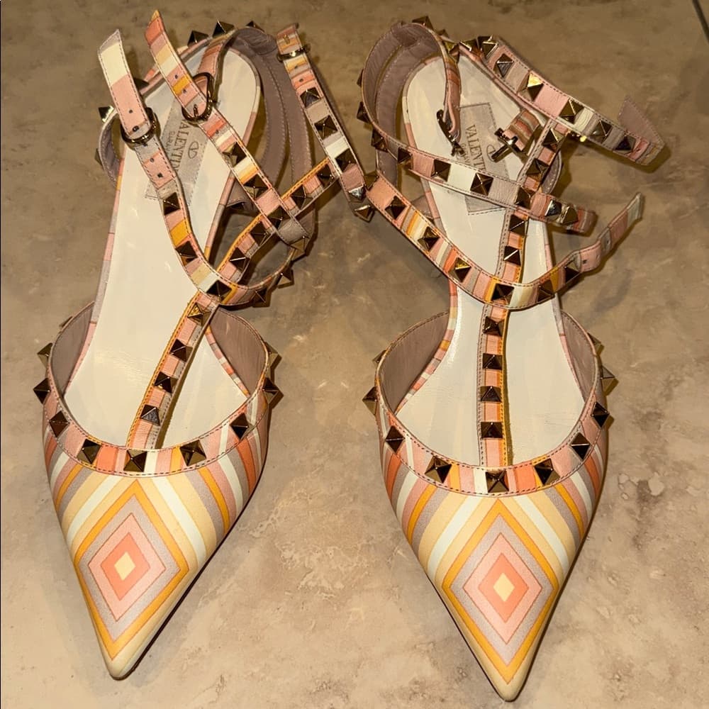 Valentino Pointed-Toe Studded heels- Pink & Orange rock stud strappy heels 40 - Thumbnail 6