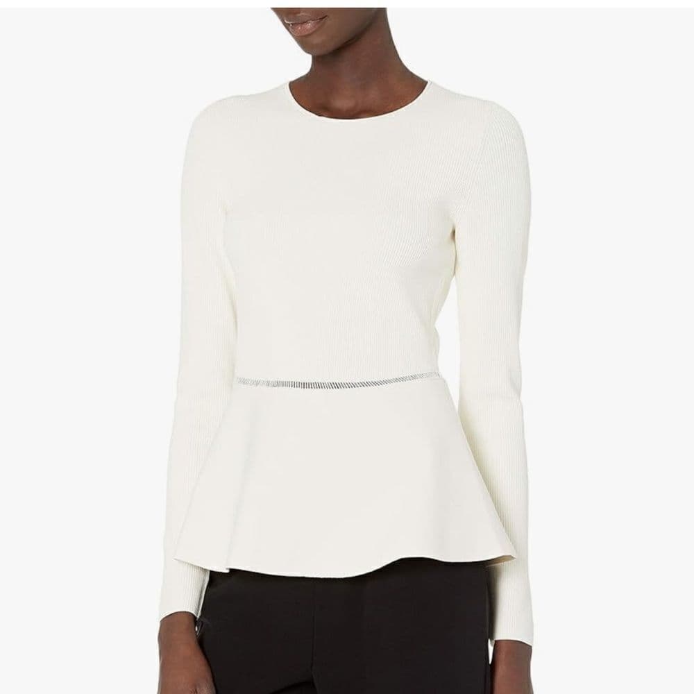Theory ivory Compact Crepe knit sweater size medium nwt - Thumbnail 4