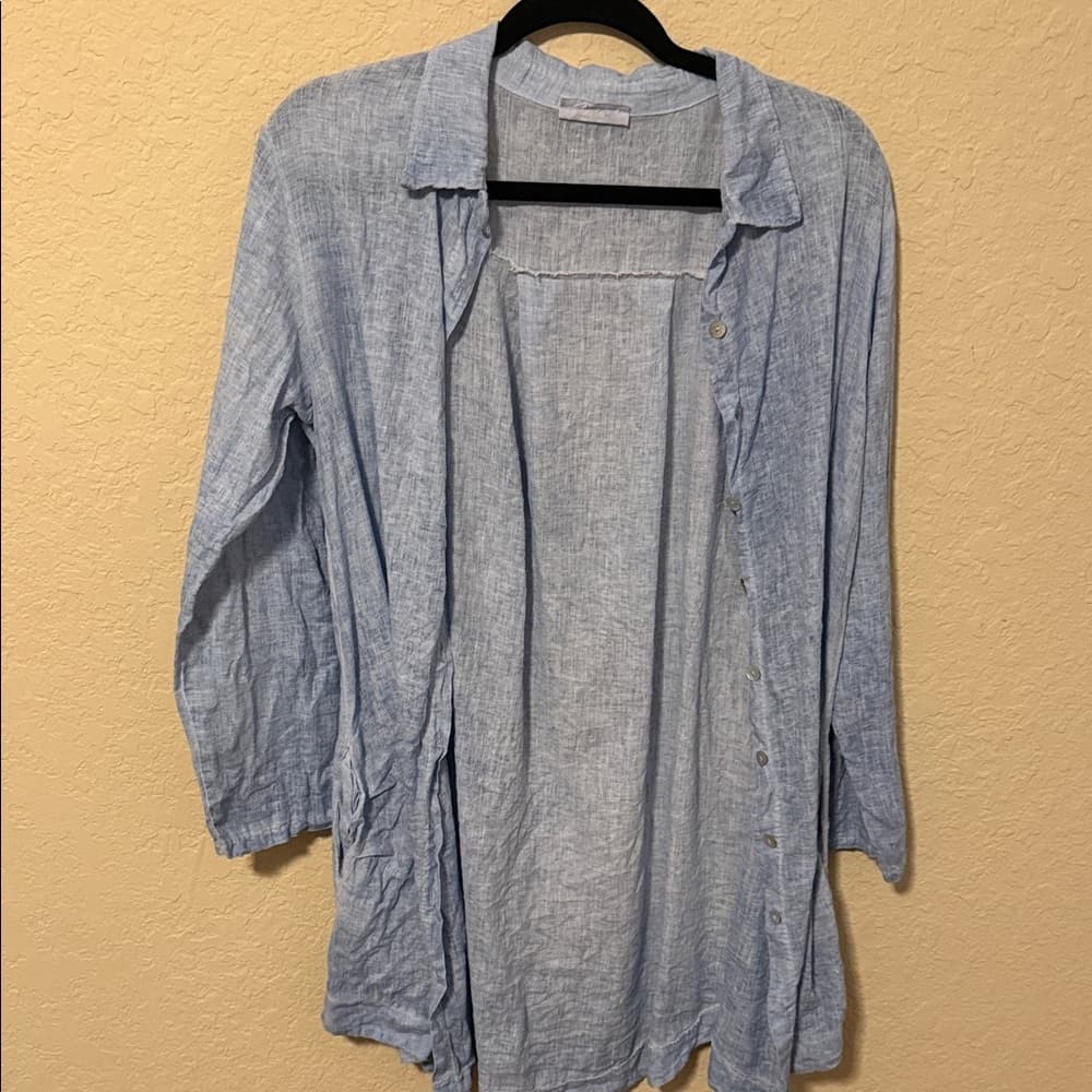 Scandal Light Blue Button-Up Shirt linen one size - Thumbnail 4