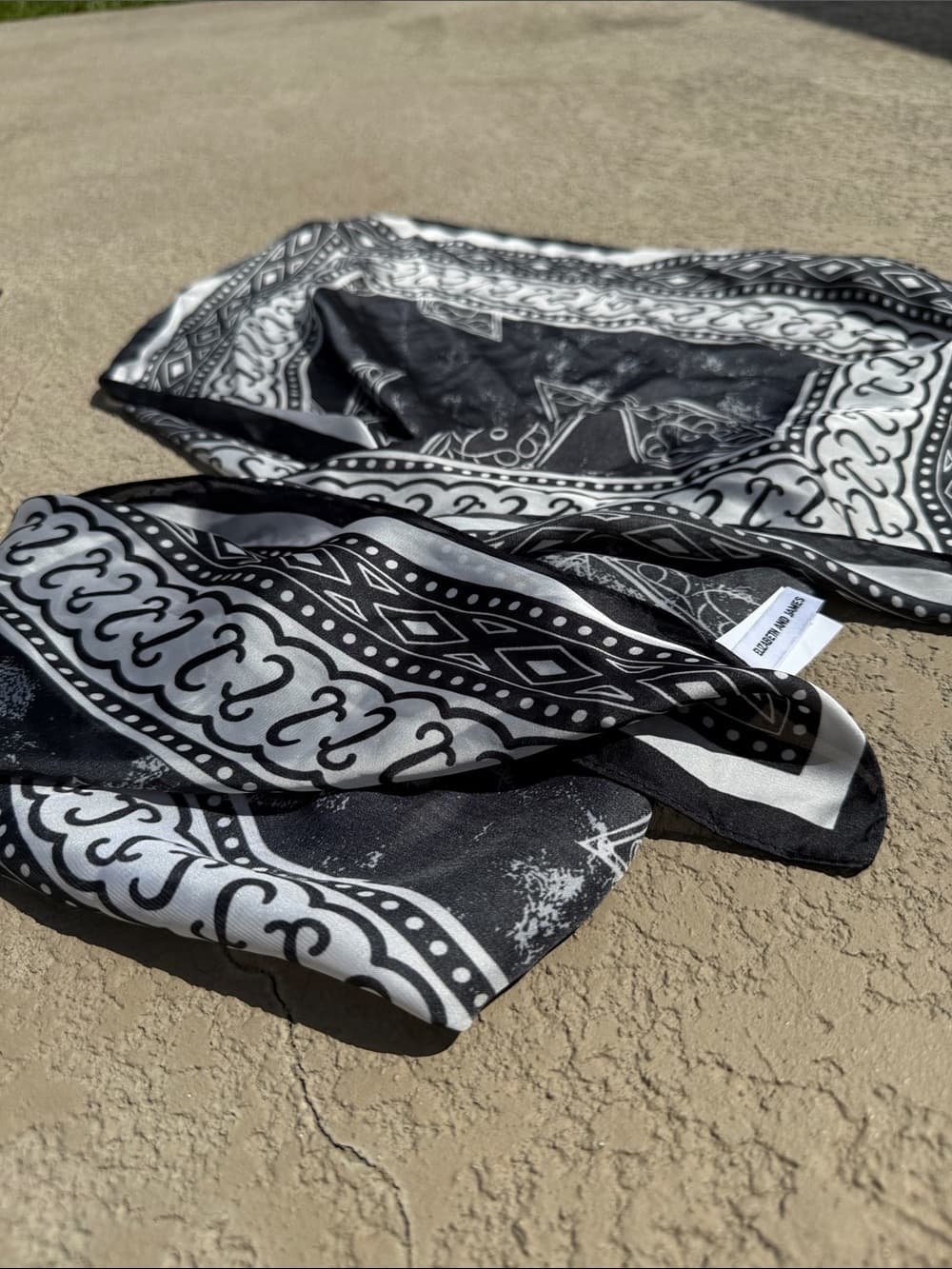 Elizabeth & James Black and White Bandana Print Scarf perfect for resort - Thumbnail 2