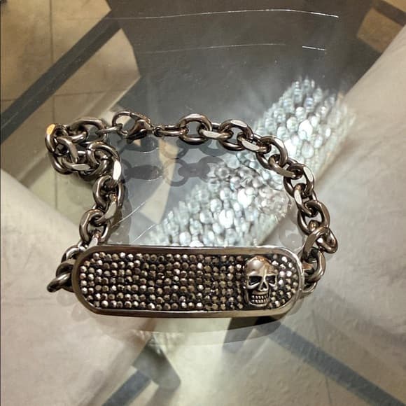 Silvertone Skull Chain bracelet mens - Thumbnail 4