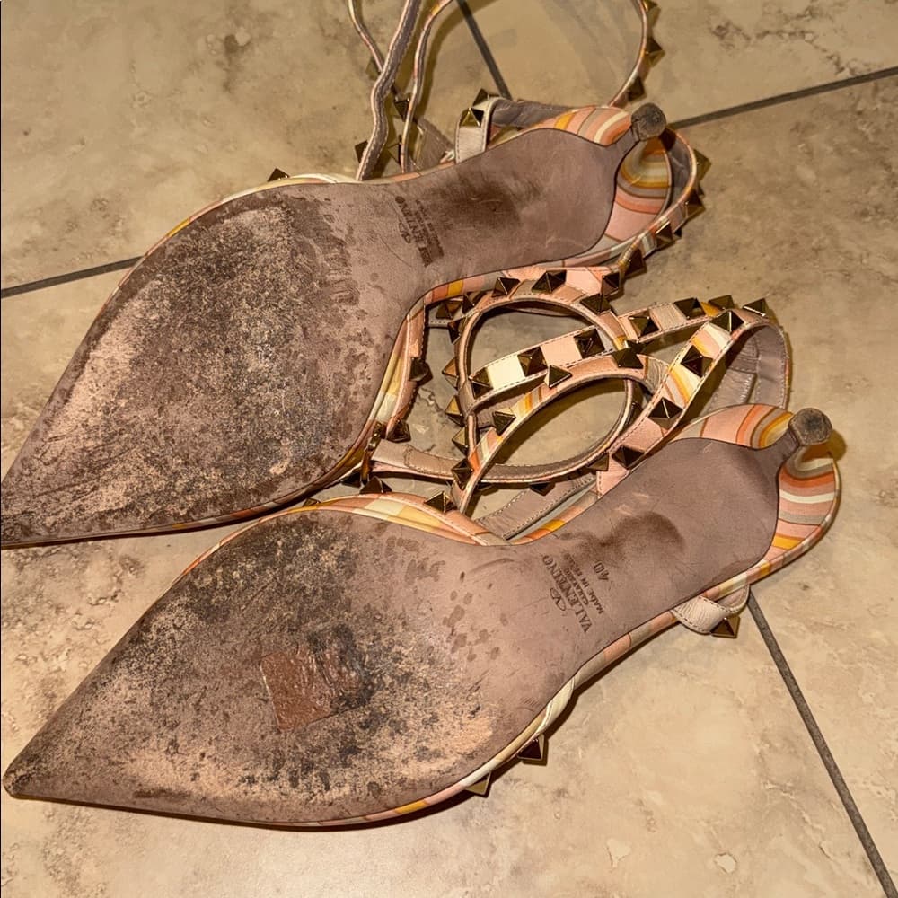 Valentino Pointed-Toe Studded heels- Pink & Orange rock stud strappy heels 40 - Thumbnail 3