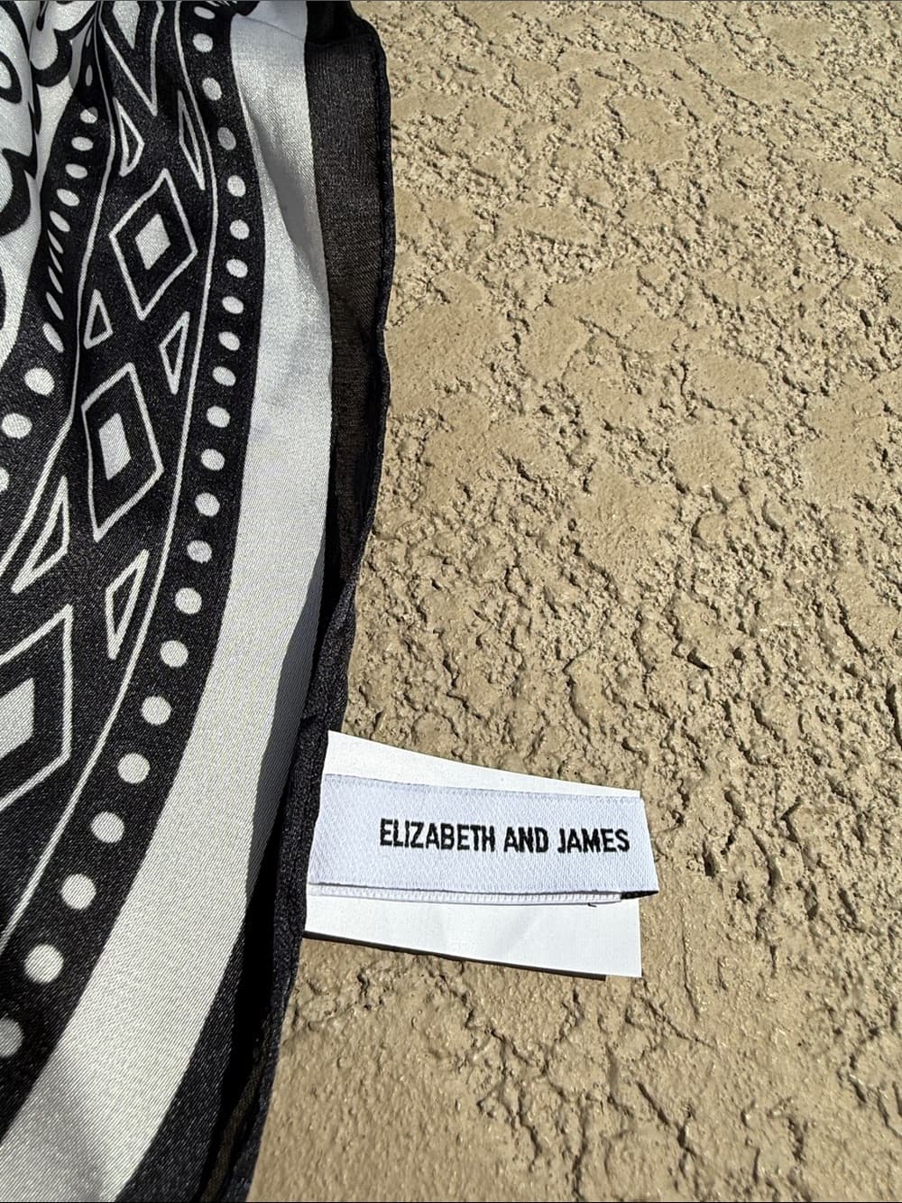Elizabeth & James Black and White Bandana Print Scarf perfect for resort