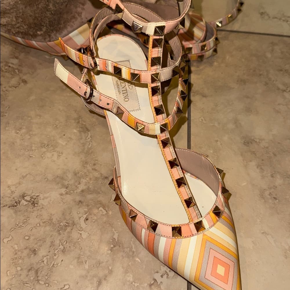 Valentino Pointed-Toe Studded heels- Pink & Orange rock stud strappy heels 40 - Thumbnail 5