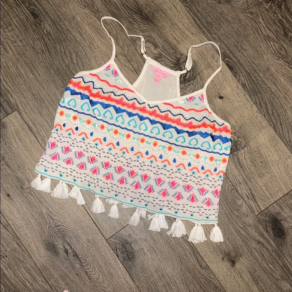 Lilly Pulitzer Multicolor Patterned Tassel tank xs - Thumbnail 5