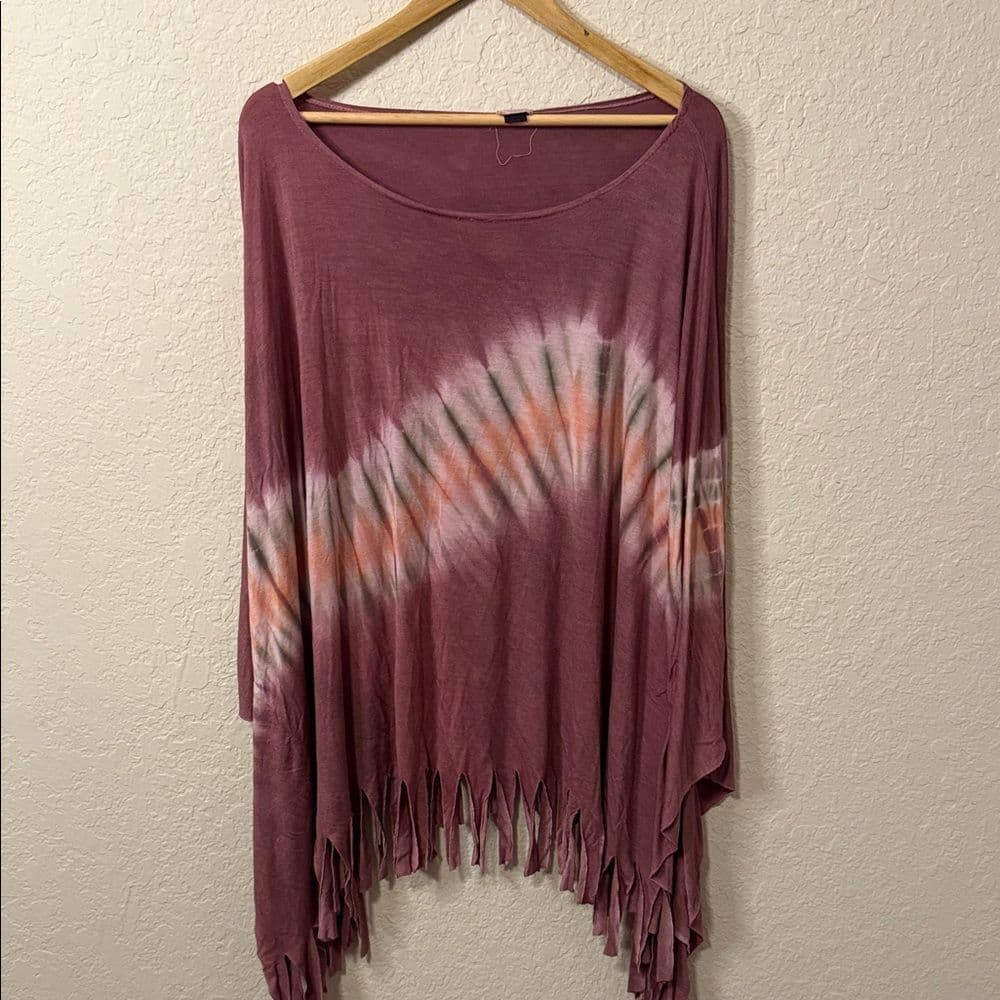 Gypsy Rose Fringed Tie-Dye Women's Top - Purples and Pinks one size - Thumbnail 5