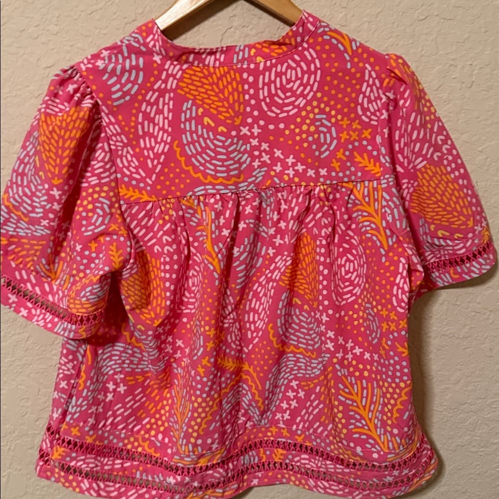 Mary Square Pink Patterned Puff-Sleeve Blouse nwt size small - Thumbnail 4
