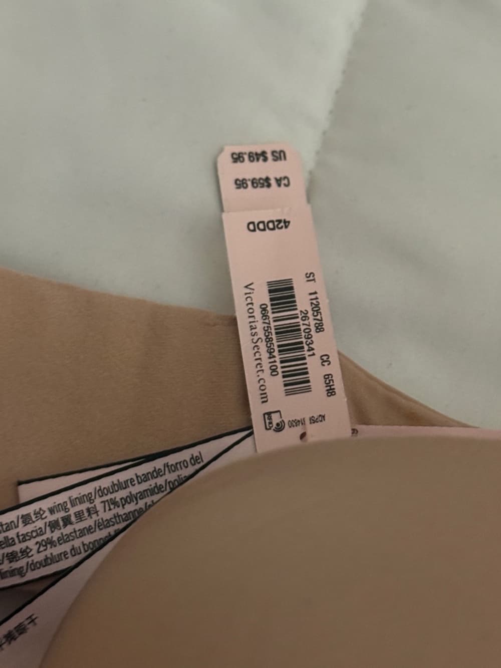 Victoria Secret lightly lined demi bra Nude Underwire Support nwt 42DDD