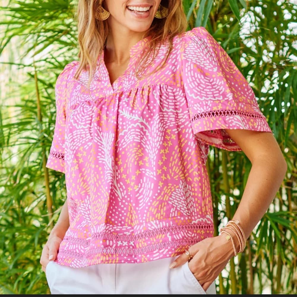 Mary Square Pink Patterned Puff-Sleeve Blouse nwt size small - Thumbnail 5