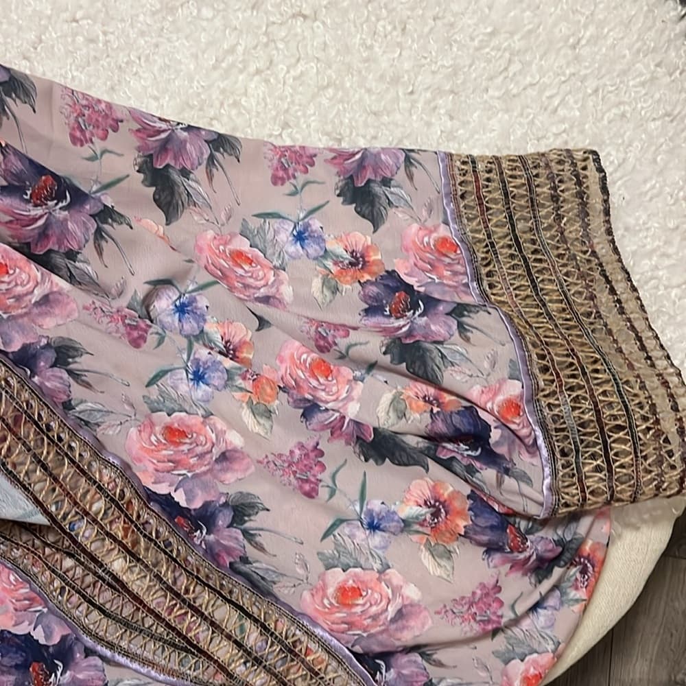 Lamperos Atelier Floral Kimono with Gold Details one size coverup wrap couture - Thumbnail 2