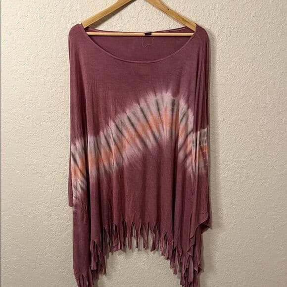 Gypsy Rose Fringed Tie-Dye Women's Top - Purples and Pinks one size - Thumbnail 6