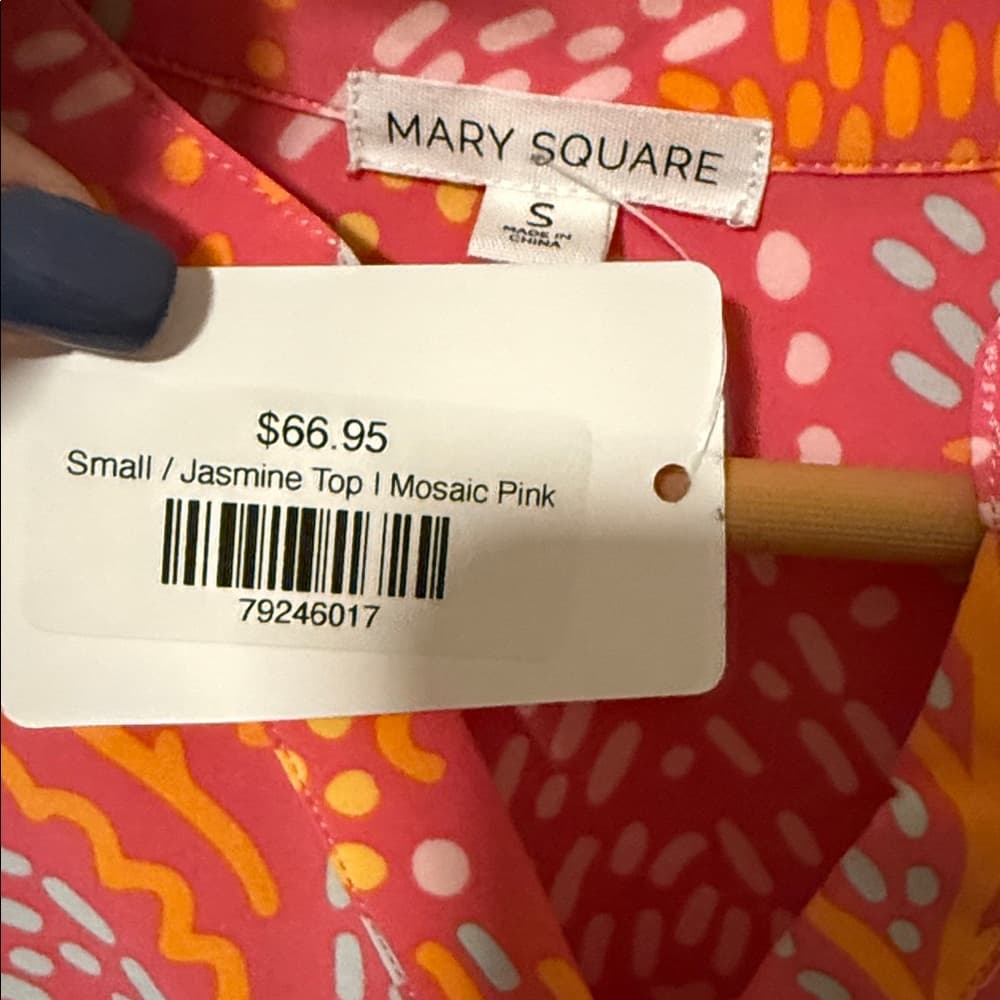 Mary Square Pink Patterned Puff-Sleeve Blouse nwt size small - Thumbnail 3