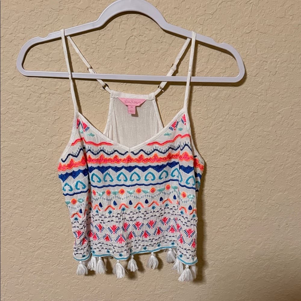 Lilly Pulitzer Multicolor Patterned Tassel tank xs - Thumbnail 2