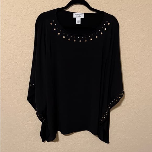 Peck & Peck Black Stud-Embellished Dolman Tunic stretchy plus size blouse 2x - Thumbnail 5
