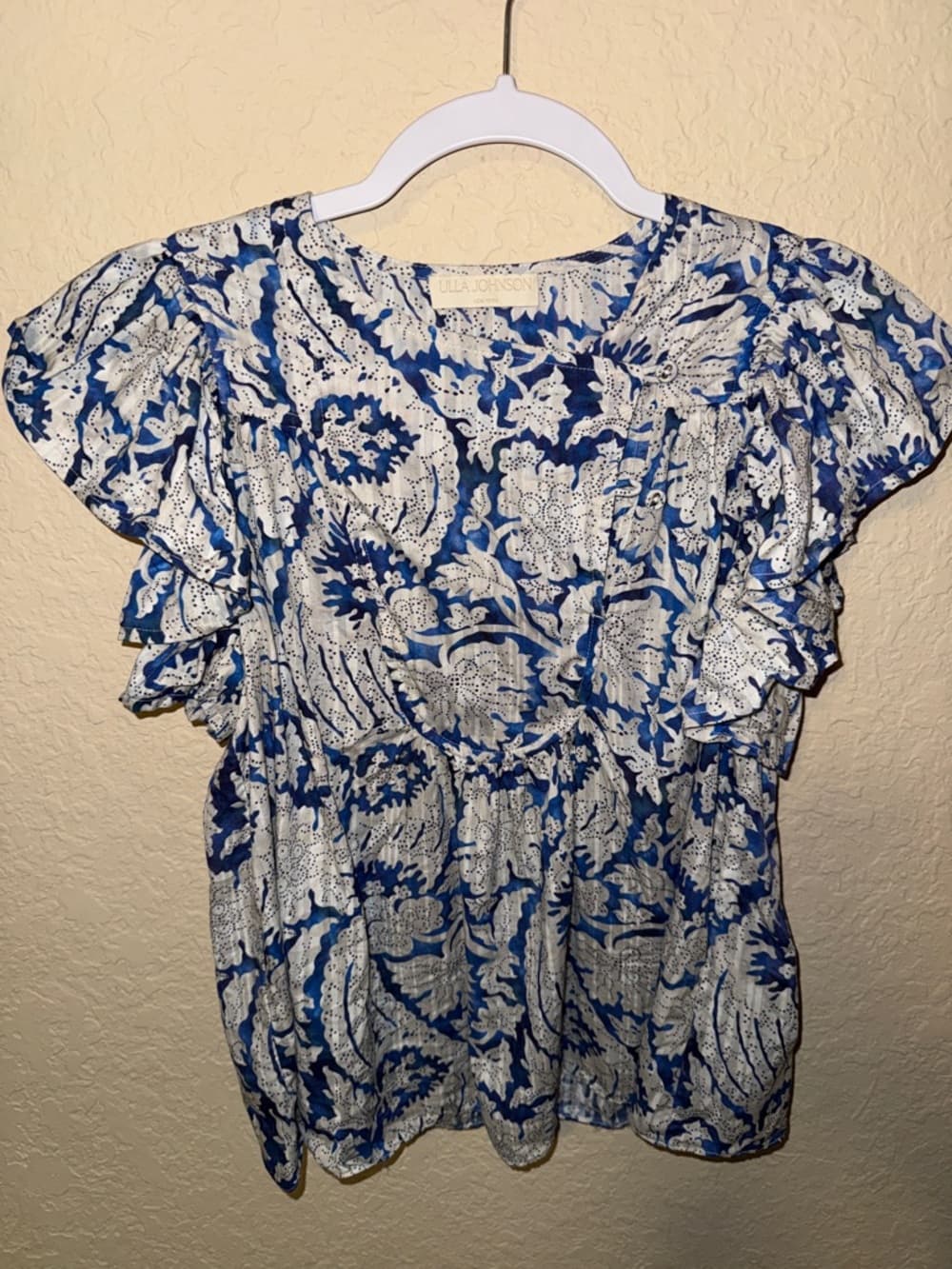 Ulla Johnson Sienna Flutter Sleeve Blue and White Floral Ruffle Blouse 0 - Thumbnail 5