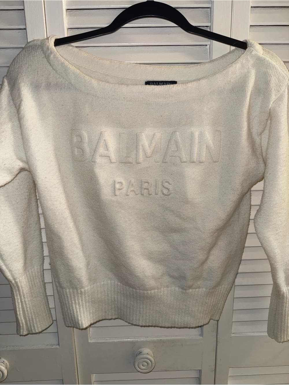 Balmain Paris Cream Embossed Logo Sweater cropped size large - Thumbnail 5
