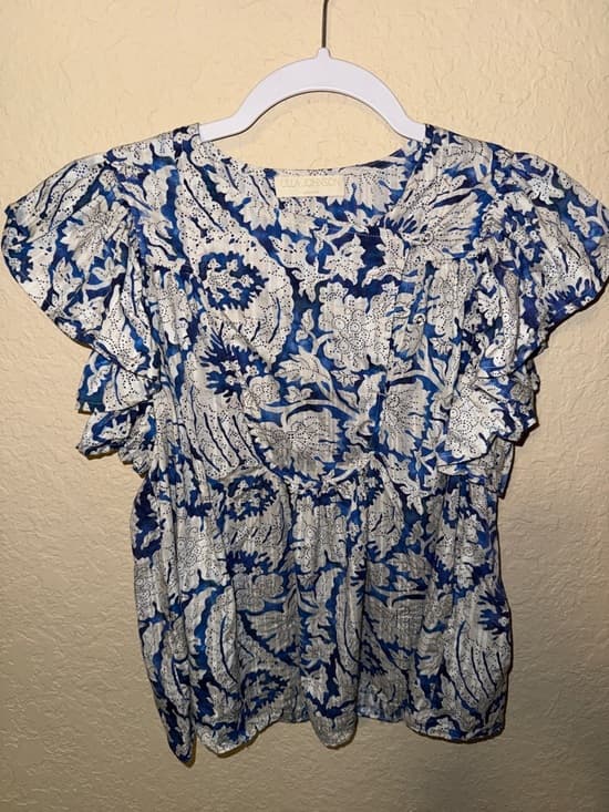 Ulla Johnson Sienna Flutter Sleeve Blue and White Floral Ruffle Blouse 0 - Thumbnail 6