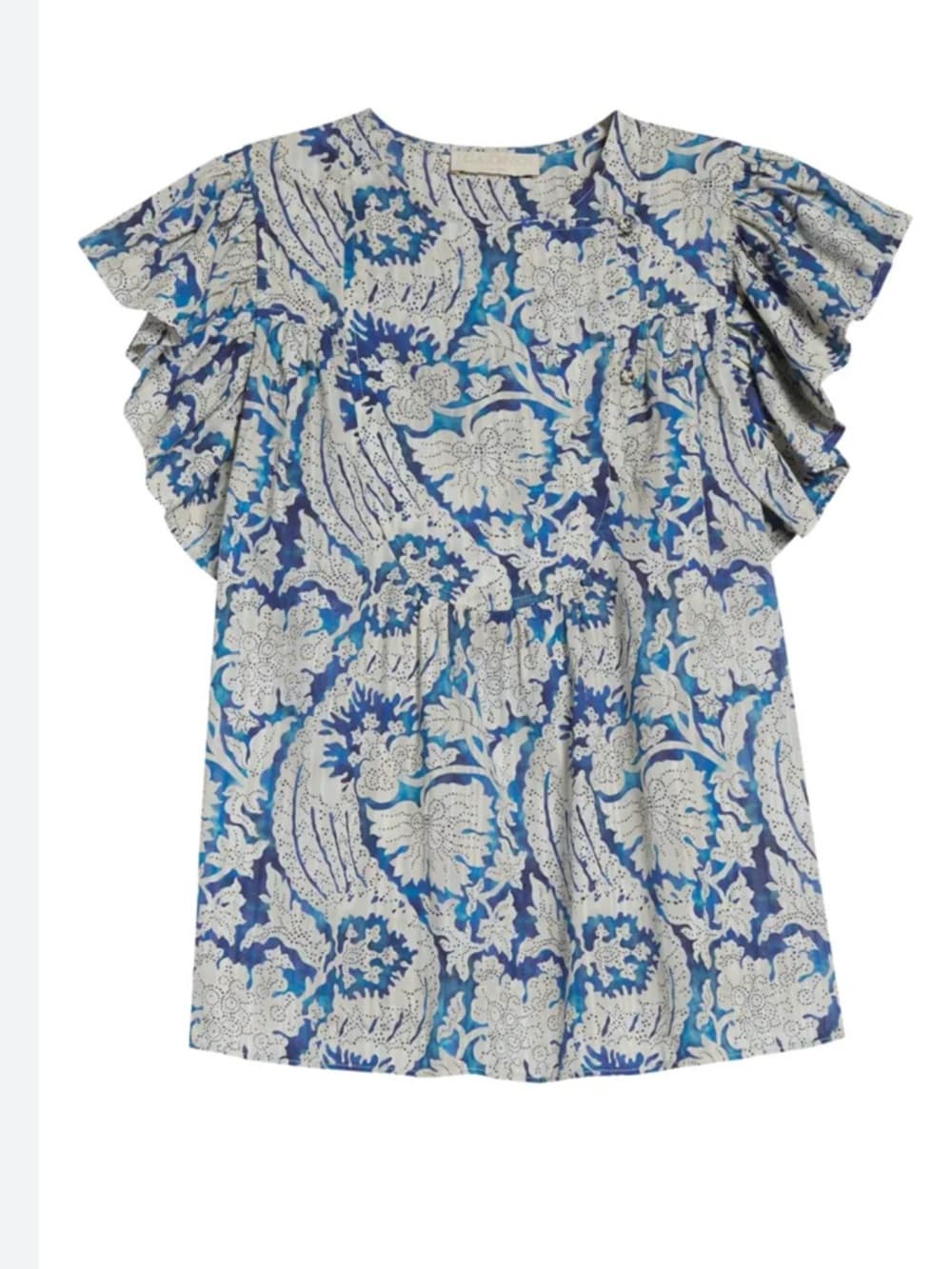 Ulla Johnson Sienna Flutter Sleeve Blue and White Floral Ruffle Blouse 0 - Thumbnail 4