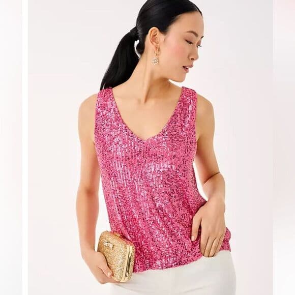 Lilly Pulitzer Jaret Sequin reversible stretch tank Pink Sequin Sleeveless XL - Thumbnail 4