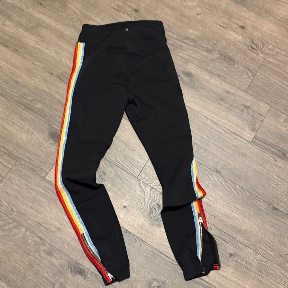 Spiritual Gangster Black Leggings with Red and Orange Side Stripes size medium - Thumbnail 2