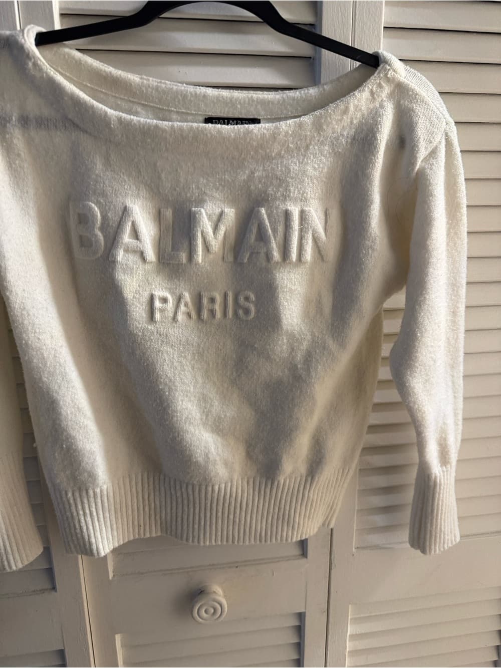 Balmain Paris Cream Embossed Logo Sweater cropped size large