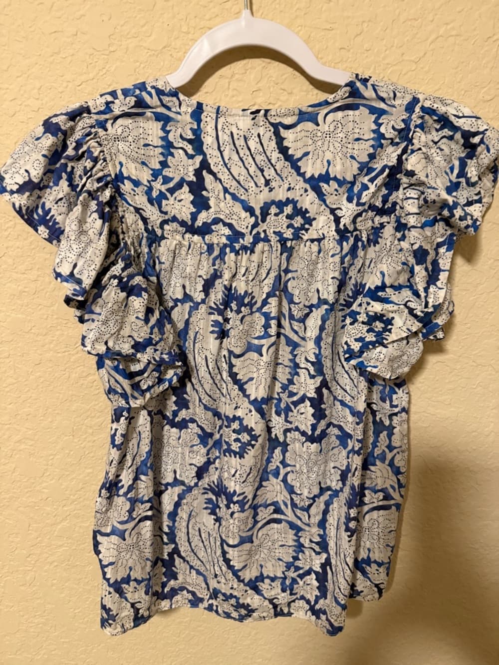 Ulla Johnson Sienna Flutter Sleeve Blue and White Floral Ruffle Blouse 0 - Thumbnail 3