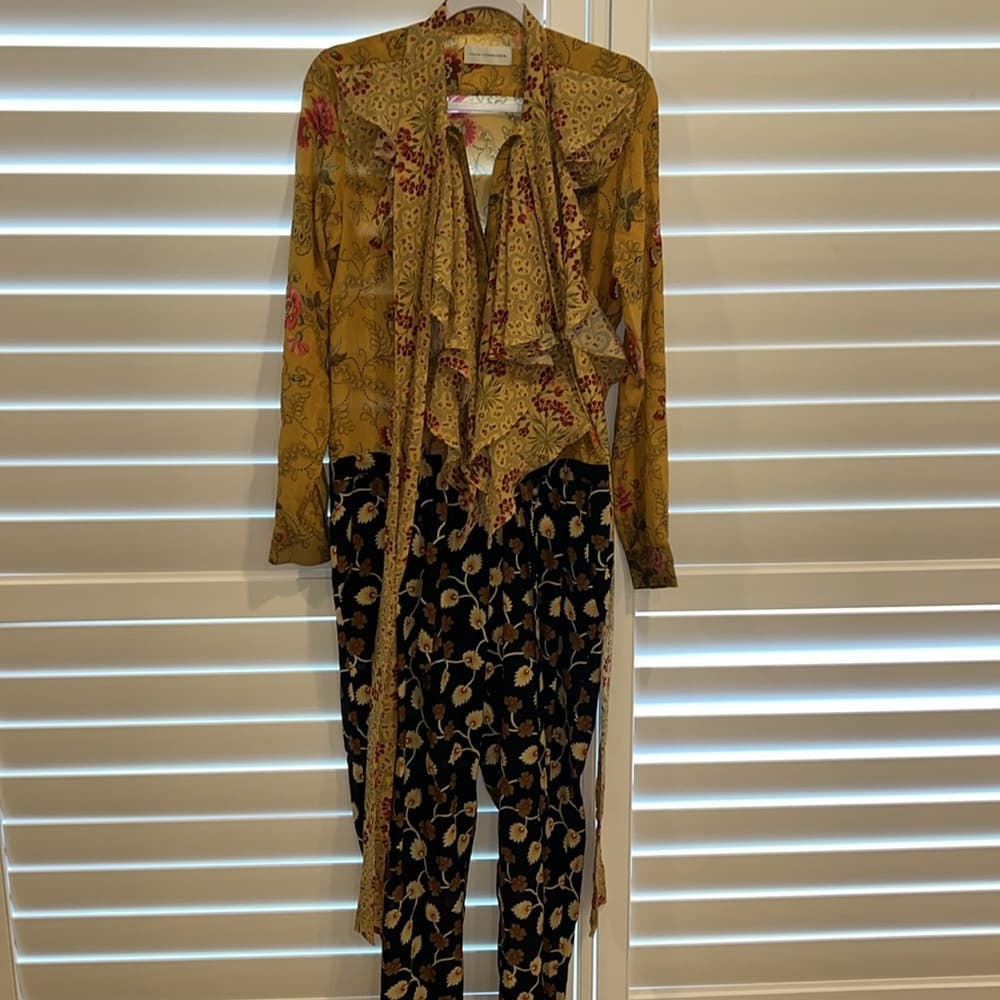 Faith Connexion Yellow Floral Silk Jumpsuit size small - Thumbnail 3