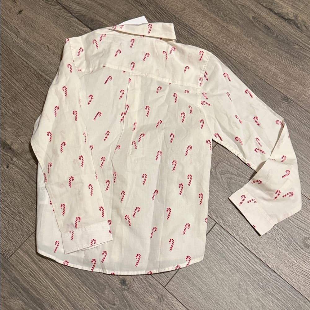 H&M Cream Shirt with Red Candy Cane Design boys size 7 nwt - Thumbnail 2