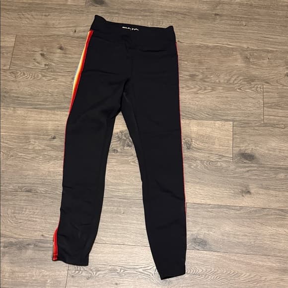 Spiritual Gangster Black Leggings with Red and Orange Side Stripes size medium - Thumbnail 4