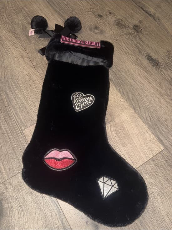Victoria's Secret Black Plush Stocking with Patch Accents - Thumbnail 4