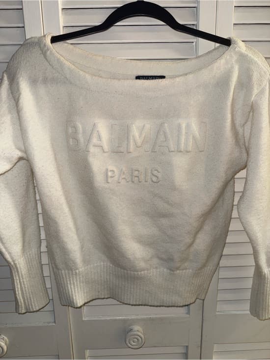 Balmain Paris Cream Embossed Logo Sweater cropped size large - Thumbnail 6