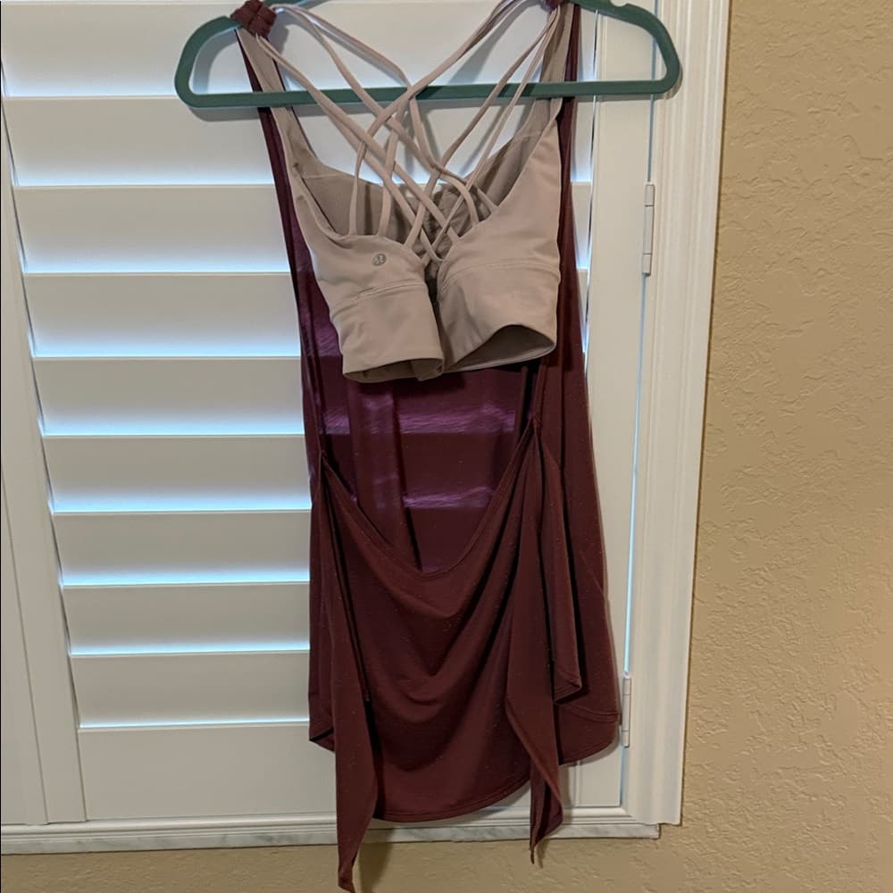 Lululemon Stylish Burgundy and Beige Strappy Yoga Top size 8 - Thumbnail 3