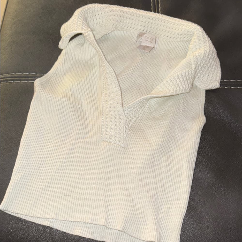 Caroline Constas Cream Ribbed Knit Tank size xs - Thumbnail 3