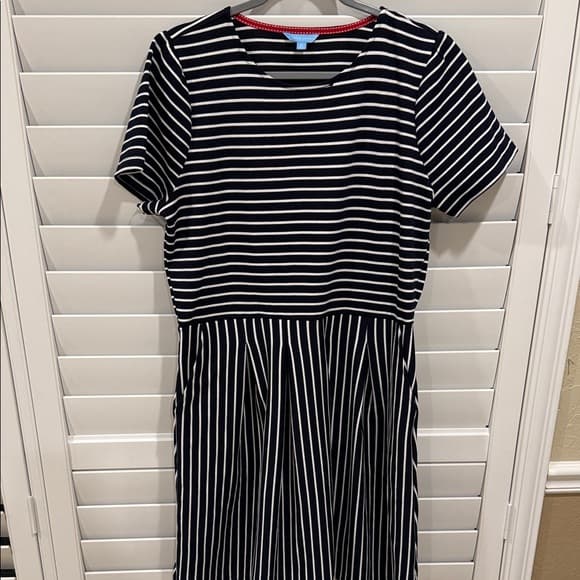 Draper James Navy and White Striped Short Sleeve Midi Dress - Thumbnail 4