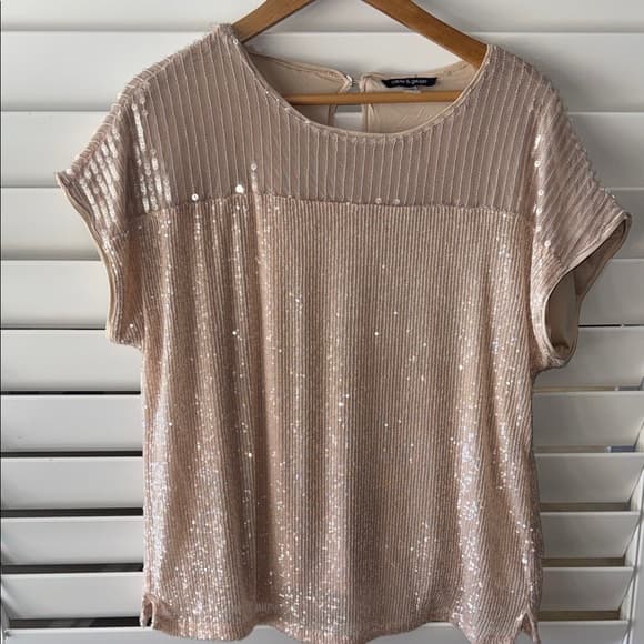 Cable & Gauge Shimmering Beige Sequin Blouse - Thumbnail 5