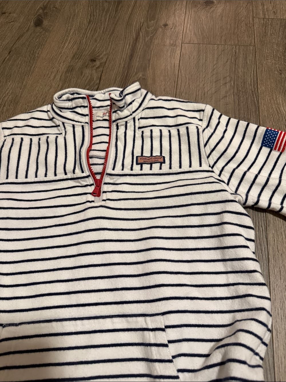 Vineyard Vines White Navy Striped Sweatshirt with Red Trim - Thumbnail 2