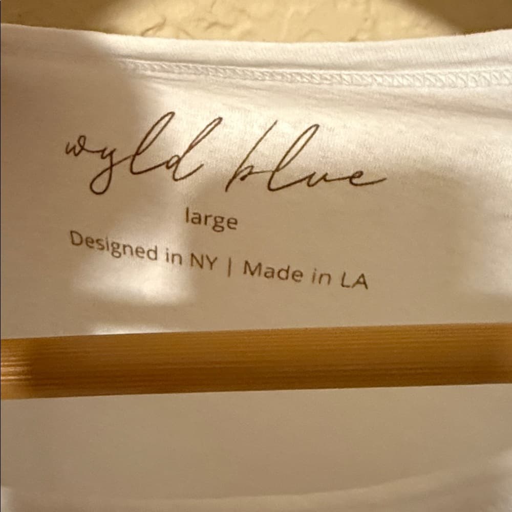 Wyld Blue Meet Me In Montauk White Tee with Brown Script Logo