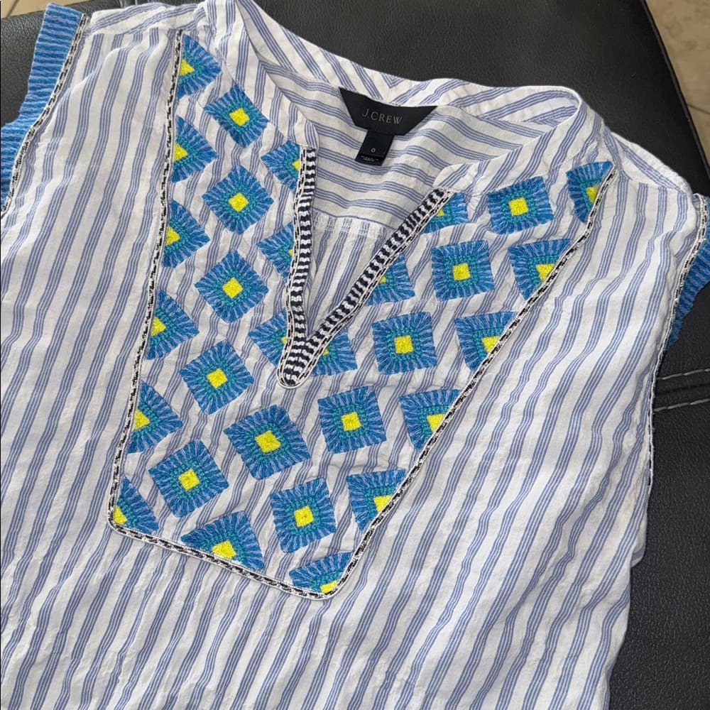 J. Crew Blue & White Striped Embroidered Tunic - Thumbnail 2