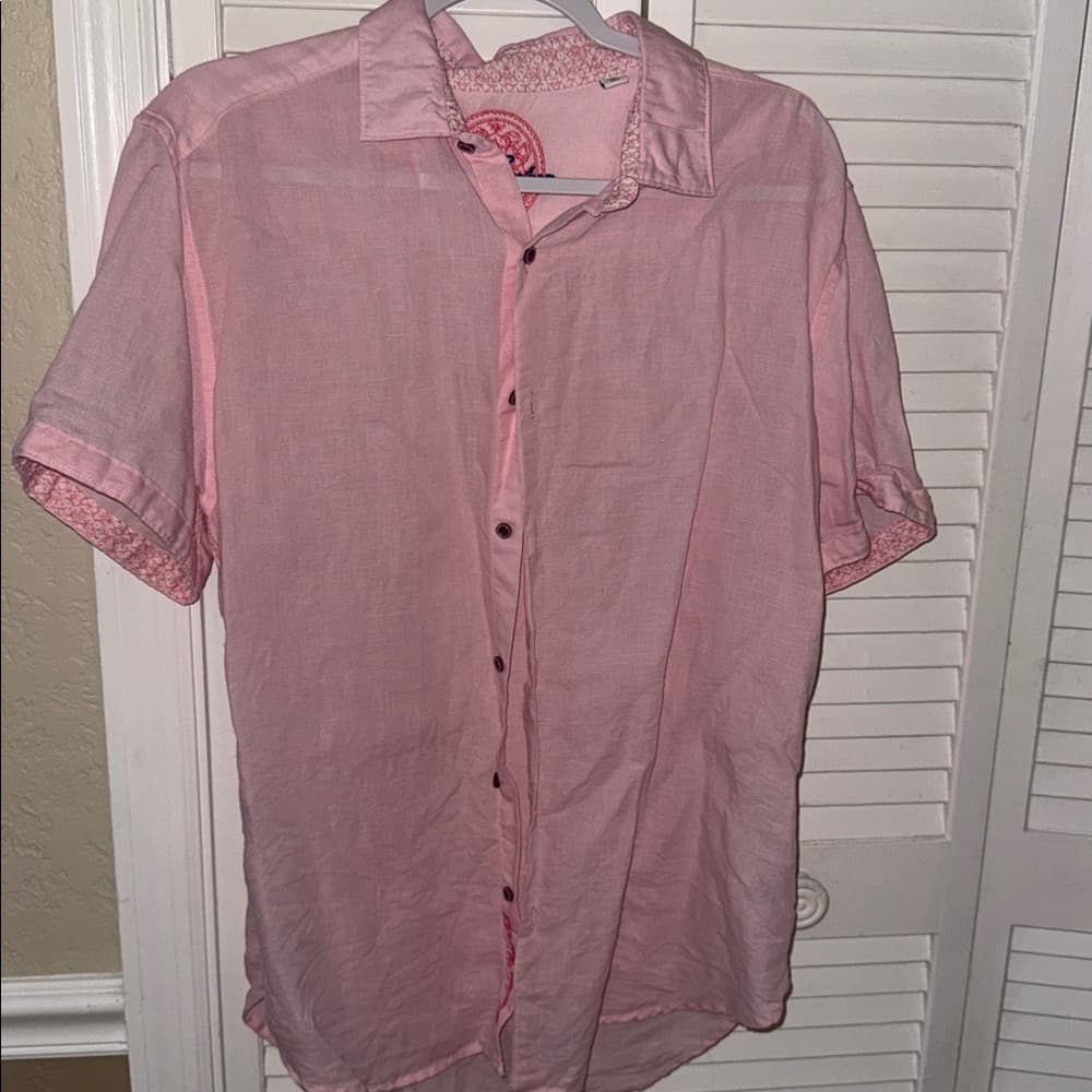 Robert Graham Pink Linen Short Sleeve Men's Shirt - Thumbnail 6