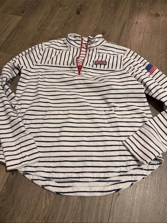 Vineyard Vines White Navy Striped Sweatshirt with Red Trim - Thumbnail 5