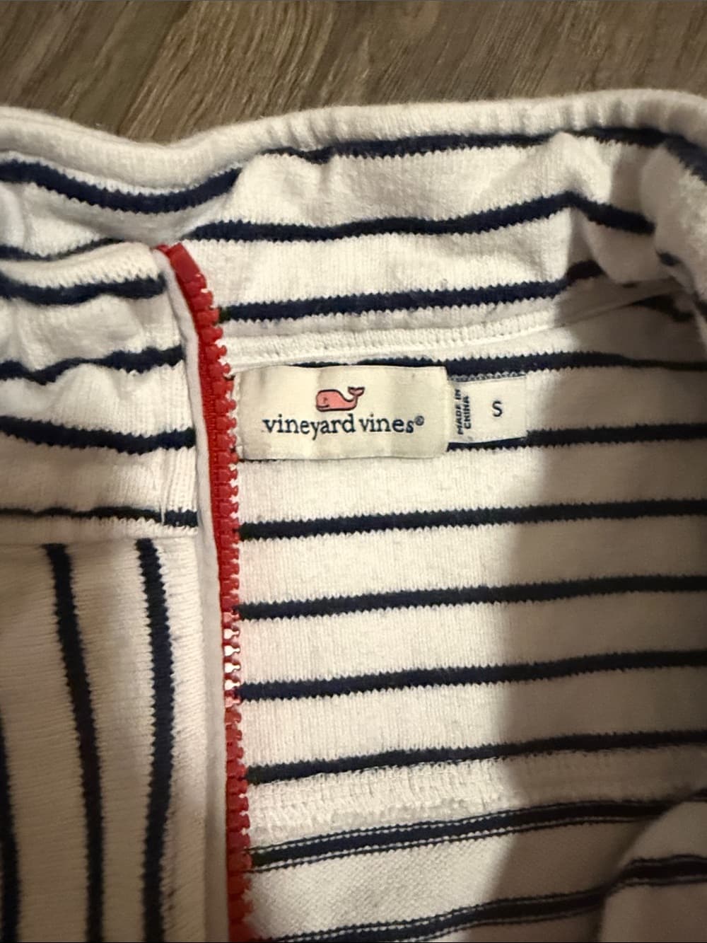 Vineyard Vines White Navy Striped Sweatshirt with Red Trim - Thumbnail 3