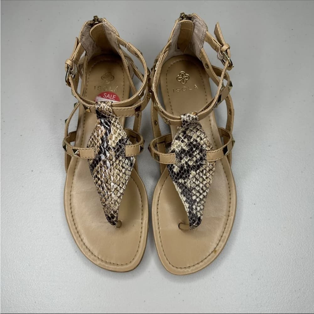Isola Tan and Snakeskin Sandals 7.5