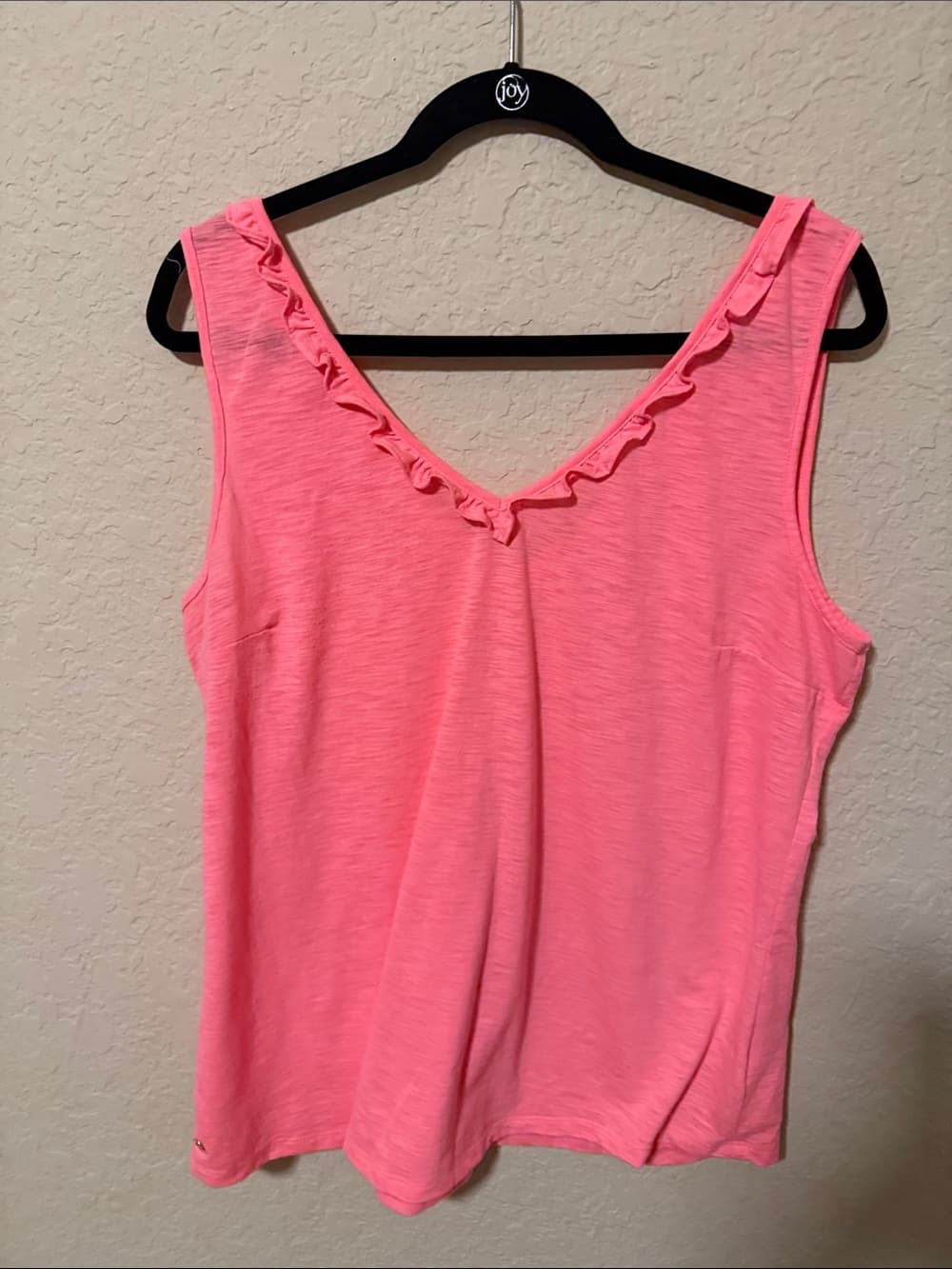 Lilly Pulitzer Coral Pink Ruffle V-Neck Tank xl - Thumbnail 3