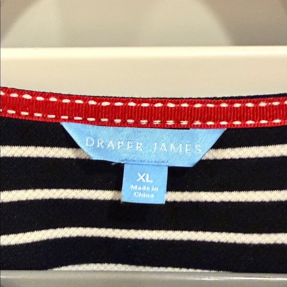 Draper James Navy and White Striped Short Sleeve Midi Dress