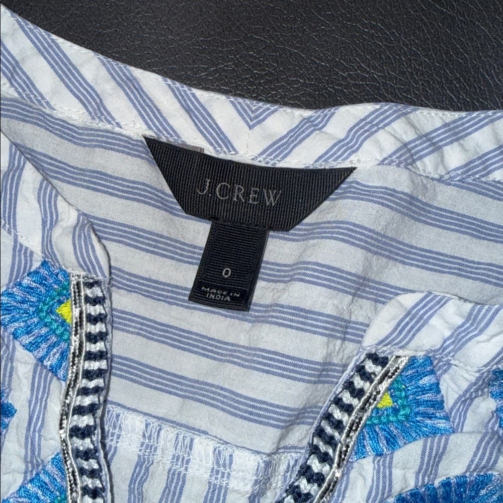 J. Crew Blue & White Striped Embroidered Tunic