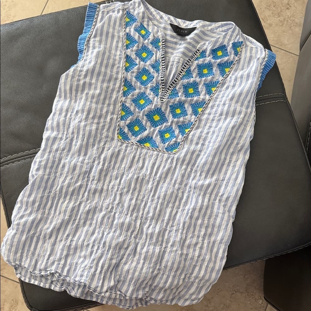 J. Crew Blue & White Striped Embroidered Tunic - Thumbnail 4